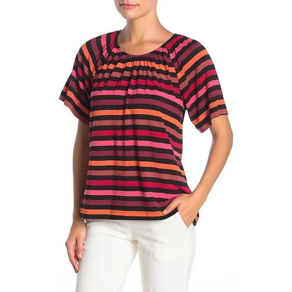 Catherine Malandrino Short Sleeve Convertible Off The Shoulder Top Sunset Size S